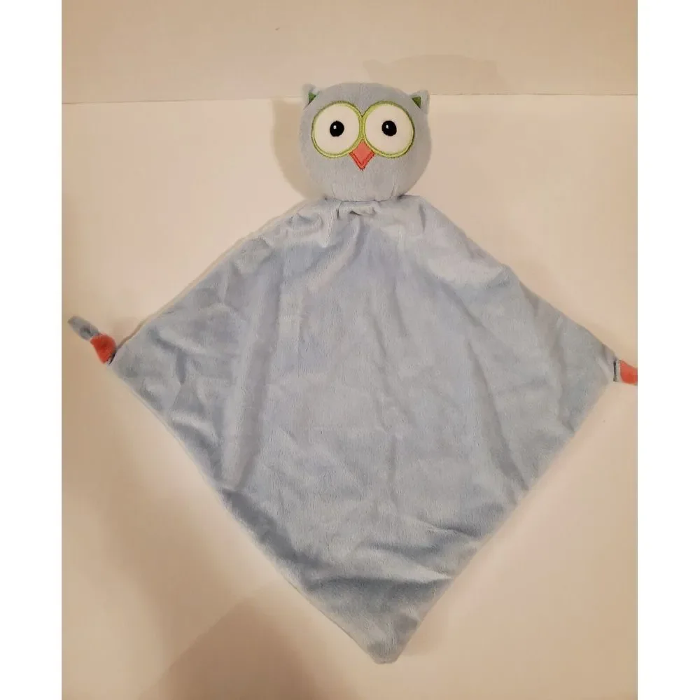 Blue Owl‎ Lovey Baby Security Blanket Plush Lovey Blue Pink Knotted Corners
